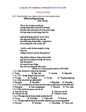 Tài liệu ôn thi học sinh giỏi Ngữ văn Lớp 7 - Năm học 2022-2023 (Có gợi ý)